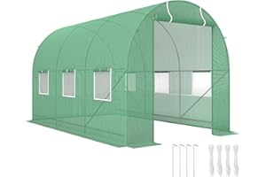 Outsunny Serre de Jardin Tunnel Surface Sol 7m² 3,5L x 2l x 2H m châssis Tubulaire renforcé Porte zippée 6 fenêtres enroulables Vert