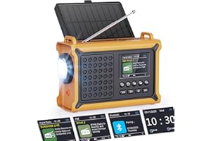 ROCAM DAB Solar Radio with Hand Crank for Emergencies & Outdoor & Camping, 12000mAh Rechargeable Battery Portable Radio with Bluetooth 5.0, 2.4" LCD Color Display, 5W Flashlight