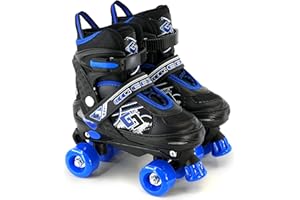 GEEZY Kids Adjustable Quad Roller Skates, Blue Roller Skates For Boys And Girls, 4 Wheel Skates Adjustable Sizes, Blue Colour