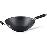 Ken Hom Carbon Steel Wok, 35cm, Excellence, Induction Hobs Suitable/Metal Tool Safe/Phenolic Handle, KH435001