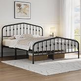 Yaheetech Bed Frame with Headboard 16 x 200 cm Black | Metal Bed with Arched Footboard Storage Space