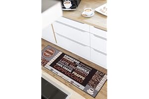 ‎ANDIAMO andiamo Teppich Läufer Cafe Creme - Küchenläufer Flur Läufer mit Kaffe Schriftzügen - Küchenteppich Küchenläufer 50 x 150 cm Braun-grau