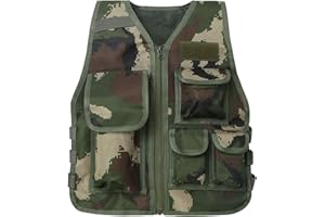 KALOKLU Gilet de Pêche pour Enfant Garçon Fille Gilet Photographe Multipoches Camouflage Veste sans Manches Manteau Réglable Jeux Extérieurs de Chasse de Combat Camping