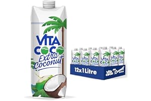 Vita Coco Extra Coconut Water 1 Litre x 12, Pressed Coconut Water, Coconut Taste, Packed With Electrolytes, Gluten Free, Full of Vitamin C and Potassium