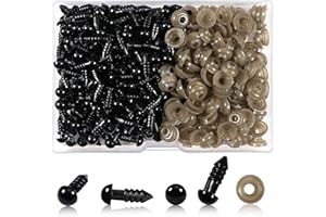 DISNACE 200 Pezzi Occhi di Sicurezza con Rondelle, 6mm Occhi di Plastica Neri e Colorati in Varie Misure, Occhi per Bambole, Occhi per Pupazzi per Bambole, Animali Ripieni, Amigurumie Orsacchiotti