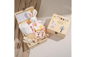 Youuys 8 in 1 Regalo per Neonati, Regalo per Bambini e Bambino, Regalo di Compleanno per Bambino, Regalo di Natale, con Musellina di Stoffa+Panno Cotone+ Sonaglio+Cartolina Regalo (Coniglio)