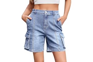 IVIR Bermuda Cargo Shorts for Women Knee Length 6 Pockets Elastic Waist Long Shorts for Summer Casual