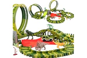 CELMAN Circuit Voiture Enfant - Ensemble de Piste de Course Flexible, Jouet de Dinosaure Créatif avec Nombreux Éléments et Voiture 4x4, Jouet de Dinosaure pour Enfants de 3 à 6 Ans