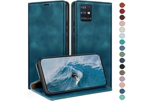 HUOUH Funda para Samsung Galaxy A51 4G Estuche de Billetera con Cuero de PU con Bloqueo RFID,Titular de Tarjeta de crédito,Cubierta a Prueba de Golpes teléfonos Fundas para Samsung A51 Verde Azulado