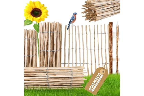 BOGATECO Clôture ganivelle à Lattis Noisetier Bois | 500 cm de Long | Idéal Comme une Clôture de Jardin | Peut être Utilisé Comme Couverture des Parterres de Fleurs et de (4 à 5 cm, 120 cm de Hauteur)