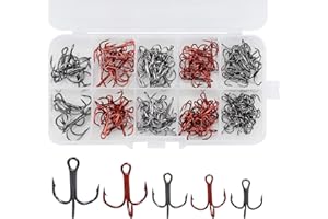 TDDL 130 STK Drillingshaken Drillinge Angelhaken Kohlenstoffstahl Treble Angelhaken Set runde Biegung Haken Drillinge Haken Angelausrüstung für Salzwasserfischen Gemischt 4 Größe 4 6 8 10
