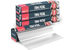 SOL 4pk Tin Foil 32m in Total - 8m x 29cm Large Size - Non-Stick Tin Foil for Wrapping, Grilling, BBQ & Baking – Heavy-Duty Silver Cooking Foil with Cutter