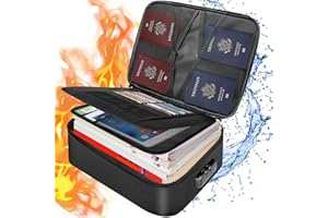 Finew Fireproof Document Box with Lock, 15''X11.4''X4.7'' Large Capacity Collapsible Fireproof Document Bag, Lockable File Storage Box Organizer for Important File, Certificates and Valuables - Black