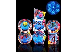 SIQUK 7 Piezas Juego Dados Poliedricos Dados Nucleo Liquido Dados Luminosos Dice DND D4 D6 D8 D10 D12 D20 D% para RPG MTG Dungeons and Dragons