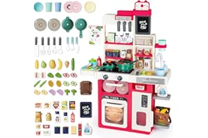 deAO Cucina Giocattolo per Bambini, Gioco di Ruolo da Cucina in Miniatura con Luce Suono Acqua Vapore e Accessori da Cucina, Cucina Studio con Frigorifero Lavastoviglie Fornello Lavello Forno Cibo