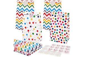 Feeona Torby papierowe, 20 sztuk torebek na prezenty z 24 naklejkami, torebki imprezowe, torby urodzinowe, torebki na prezenty dla dzieci, na urodziny, wesela, uroczystości