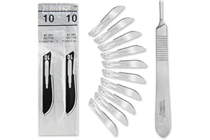 Set - 50 Stück sterile Skalpellklingen Figur 10 aus Karbonstahl - Ersatzklingen + 1 x Shehadeh - Skalpell-Halter - Edelstahl