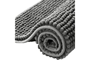BedLooms Bath Mat Non Slip Anti Mould 40 x 60 cm – Grey Chenille Bathroom Mat Extra Soft & Fluffy Bathmat Machine Washable Super Water Absorption Shower Mat