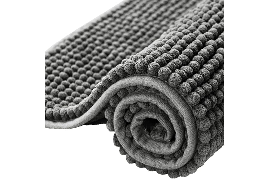 BedLooms Bath Mat Non Slip Anti Mould 40 x 60 cm – Grey Chenille Bathroom Mat Extra Soft & Fluffy Bathmat Machine Washable Super Water Absorption Shower Mat