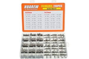HUAREW 24 valores 240 piezas fusible de vidrio de fusión rápida 250 V voltaje 5x20 mm 0.5 1 1.6 2 3 4 5 6.3 8 10 15 20 A 6x30 mm 0.5 1 2 3 4 5 6 7 8 10 15 20 A amperio Kit de clasificación