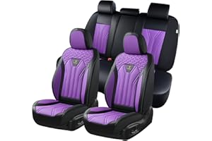 FLORICH Car Seat Covers Faux Leather Front and Rear Seat Covers 5 Pieces Full Set Universal Fit Most Cars, Sedans, SUVs and Trucks, Black & Purple