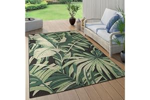 ‎PACO HOME Paco Home Outdoor Teppich Wetterfest Flur Balkon Palmen Dschungel Florales Boho Muster Grün Schwarz, Grösse:280x380 cm, Farbe:Schwarz 5
