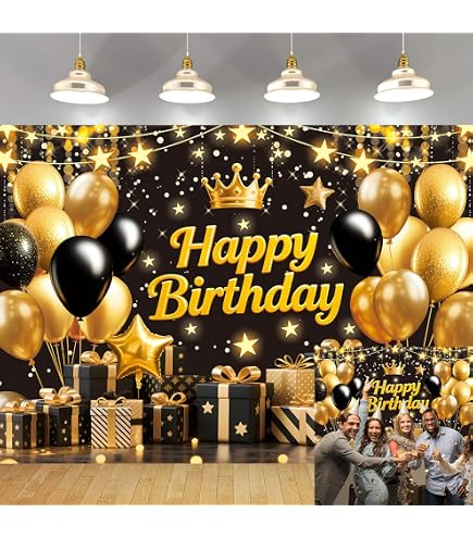 YRIOWMI 7x5ft Happy Birthday Backdrop Banner - Black And Gold Party Decor For Birthdays & Celebrations - View #12