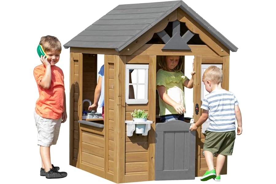 Backyard Discovery Maple Leaf 100% Cedar Wood | Outdoor Garden Children's Playhouse with Play Kitchen, Snack Bar Window, and Half Door