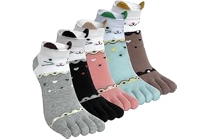 Kevaler 5 Paia Donna Calzini Corte con Dita Separate Cotone Sportive Calzini Divertenti Fantasia Motivo Colorati Carino Animali Socks