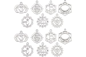 SUNNYCLUE 1 boîte 42 pièces 7 Styles Chakra Charmes Indien Énergie Charmes Résultats de Bijoux Faisant Accessoires Fournitures pour Bricolage Collier Bracelet Artisanat, Argent Antique
