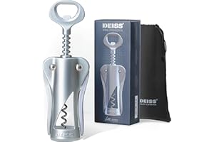 Apribottiglie per vino Deiss Lux, cavatappi ad alta interamente in metallo con apribottiglie per birra incorporato - tappatore ergonomico per vino
