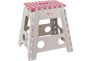 Kleeneze KL064479EU Large Folding Step Stool – Strong Foldable Stool for Kids & Adults, Carry Handle, Lightweight Plastic Footstool with 150kg Holding Capacity, Compact Storage, DIY Accessory, Pink