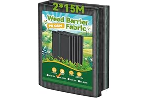 Domusensus 2m x 15m Heavy Duty Weed Control Membrane Garden 30㎡ Weed Control Barrier Fabric Landscape for Vegetable Garden, Garden, Water Permeable Fabric,Black Woven Ground Cover