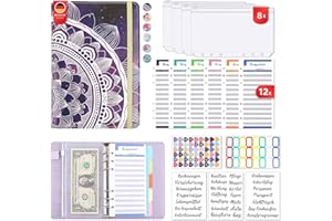 VOMKELA Budget Planner Deutsch ,A6 PU Leder Budget Binder Cash Stuffing,Geld Organizer Sparen Mappe Einschließlich 12 Budgetplaner,12 Klaren Geldumschlägen,14 Monatliche Planer,60 Haftnotizen (Typ 1)