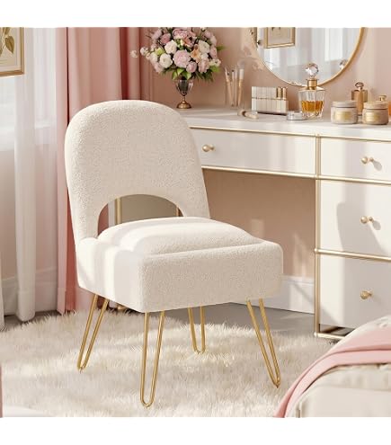 Tabouret de coiffeuse avec dossier en nœud papillon, chaise de maquillage, coussinets réglables, sans accoudoirs,blanc - Maison