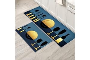 XIAOBUDIAN Kitchen mat of 2, non-slip kitchen rug absorbent and grease absorbing kitchen rug set,suitable for kitchen use. (Style A, 40x120cm+40x60cm)