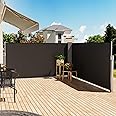 The Fellie Retractable Side Awning 8M, Double Pull-Out Side Privacy Garden Screening, Sun And Rain Protector Outdoor Screen Fence Panels For Patio, Pool, Terrace Balcony Divider, Dark Grey, 8 X 1.6M