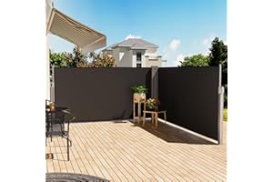The Fellie Retractable Side Awning 8M, Double Pull-Out Side Privacy Garden Screening, Sun And Rain Protector Outdoor Screen Fence Panels For Patio, Pool, Terrace Balcony Divider, Dark Grey, 8 X 1.6M