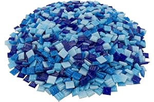 mosamare Mosaiksteine zum Basteln - Bunte Farbvarianten - (1x1 cm, 900g, ca. 1300 St.) - Glasmosaik - Keine Kunststoffverpackung - Blau Mix Hell