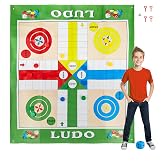 Relaxdays Ludo XXL Table Game Large Field with 16 Pawns, 2 Dice and 4 Stakes, Maxi Outdoor Game, Multi-Colour