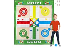 Relaxdays Parchís XXL, Juego de Mesa Gigante con 16 Fichas, 2 Dados y 4 Clavijas, Ludo de Jardín, 160x180 cm, Multicolor