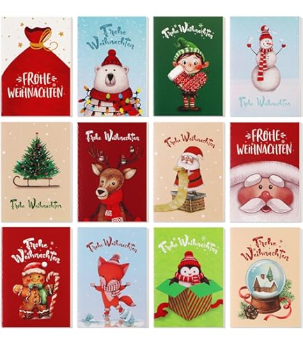 Notitieboek voor Kerstmis, klein, 12 stuks, mini-dagboek, notitieblok, draagbaar, kleine spiraal, notitieblok, pocket, kerstcartoon, notitieblok, mini-sneeuwpop, kerstman, notitieboek voor kinderen