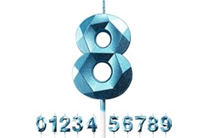 DERATTA Geburtstagskerzen Zahlen Kerze 8 Tortendeko 8. Geburtstag Junge Mädchen Kerzen Geburtstag Blau 0-9 Zahlen Geburtstagskerzen für Torte