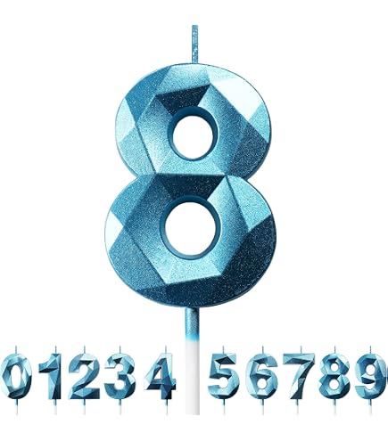 7,5cm Candele di Compleanno con Numeri, Blu Candele Numero Paillettes Conchiglia Numeri Candele Grandi Glitter Candele Numeri Torta Topper per