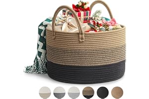 Rieeyrslza Cesta de Cuerda de Algodón D40 x H25 CM Plegable Cestas de Lavandería Tejidas 32L Cesta de la Manta Cestos Almacenaje Decorativas Cesta Para la Ropa Sucia para Almacenamiento (Marrón Mixto)