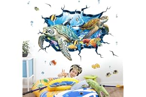 decalmile Adesivi Murali 3D Sotto il Mare Tartaruga Adesivi da Parete Marini Oceano Pesce Alghe Decorazione Murale Camerette Bambini Adolescenti Bagno