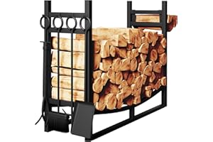 AMAGABELI GARDEN & HOME Amagabeli 3FTx30.7in Large Wide Firewood Rack Fireplace Tool Rack Indoor Outdoor Kindling Holder Heavy Duty Wood Storage Log Rack Stand Tools Stove Accessories Black Without Cover