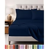 Utopia Bedding 4-Piece Sheet Set, 180 x 200 cm, Navy Blue | Fitted Sheet, Flat Sheet and 2 Pillowcases 50 x 75 cm &ndash; 180 cm Be