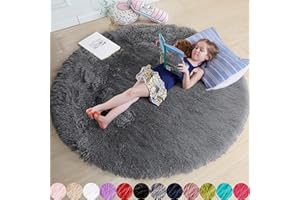 Amdrebio Grauer, runder Teppich für Schlafzimmer, Flauschiger runder Teppich, 1,2 x 1,2 m, für Kinderzimmer, Flauschiger Teppich für Kinderzimmer, Grauer Teppich, niedliche Raumdekoration für Baby
