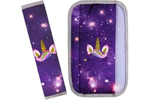 Beinou 2 Pièces Protège Ceinture de Securite Enfant Voiture Protège Ceinture Coussin Protection du Cou/Epaules Licorne, Cale Tete Enfant Voiture